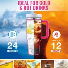 an advertisement for cold drinks and hot drinks