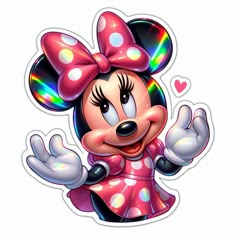 a minnie mouse sticker with polka dots on it's head and arms out