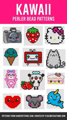 cross stitch pattern for kawaii perler bead patterns with the text,