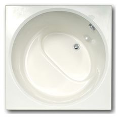 an oval bathtub with no cover on the side and drain in the middle, sitting against a white background