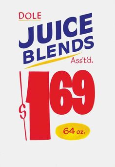 an advertisement for juice blends with the number one in red, yellow and blue