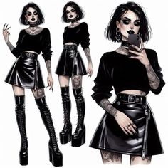 Cyberpunk High Fashion, Punk Fashion Drawing, Trending Hairstyles Braids, Simple Goth Outfits, Short Braid Hairstyles, Short Braid, Outfit Botas, Trendy Outfit Ideas