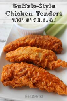 two pieces of fried chicken on a white plate