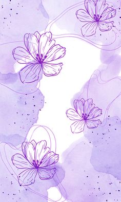 watercolor painting with purple flowers on white background