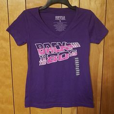 Womens Short Sleeve Graphic T Shirt Back To The 80s Vneck Cotton Polyester Blend Small Pit To Pit Across Roughly 17" Top Of Collar To Bottom Roughly 24" Back To The 80s, Purple Retro, Back To The 80's, The 80s, Pink Purple, Graphic T Shirt, Graphic Tees, Tops & Tees, Womens Tops