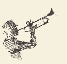 a drawing of a man playing a trumpet