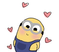 a drawing of a minion with hearts around him