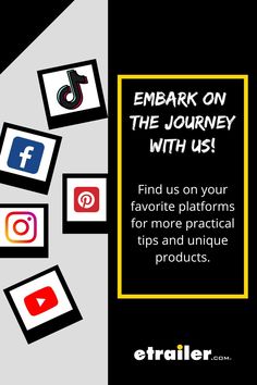 an advertisement with the words emark on the journey with us find us on your favorite platforms for more practical tips and unique products