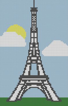 the eiffel tower is depicted in this pixellated image with blue sky and clouds