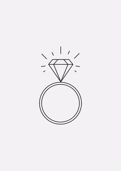 a line drawing of a ring with a diamond on it's center and sunbeams in the middle