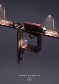 an image of a car going over a bridge with traffic lights on the top and below