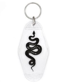 Y'All Be Careful Now Snake Keychain-Hippie's Daughter-Strange Ways Snake Keychain, Motel Key, Key Tags, Artist Gifts, Unisex Jewelry, Be Careful, Trendy Accessories, Metal Hardware, Printed Design