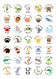 an image of many different animals and words