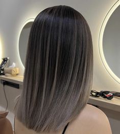 Straight Hair No Layers, Mini Highlights Hair, Smokey Brown Hair, Black Silver Hair, Dark Silver Hair, Black Hair With Brown Highlights, Icey Blonde, Black And Silver Hair, Short Hair Color Ideas