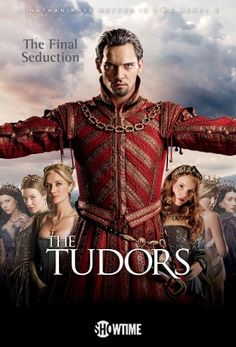 the tudors movie poster with an image of a man dressed in medieval clothing and holding his arms out