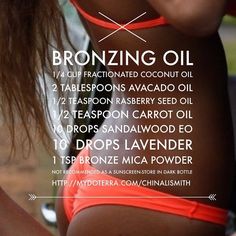 Tanning oil Tanning Oil Recipe, Homemade Tanning Lotion, Diy Tanning Oil, Tanning Oil Homemade, Diy Tanning, Bronzing Oil, Kat Diy, Tanning Skin Care, Sun Tan Oil