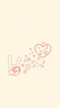 a drawing of a bunny falling from a heart shaped balloon with stars and hearts on it