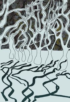 an abstract drawing of trees in the snow