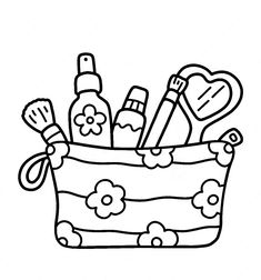 a basket filled with lots of different things to color on the inside, including toothbrushes and lotion bottles