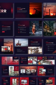 the powerpoint presentation is shown with red and black colors, including an image of oil rig