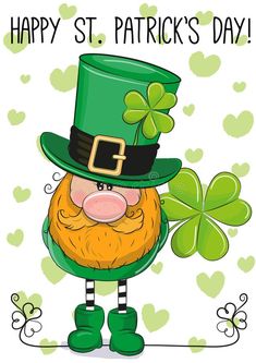 happy st patrick's day greeting card with lepreite hat and clover royalty illustration