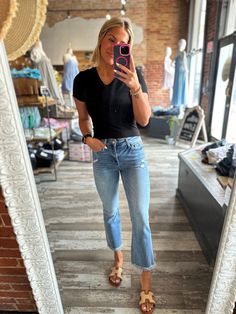 Elevate your denim game with the Vervet Bella Cropped Flare Jean. Made from comfortable stretch denim, these jeans feature a high rise and distressed details for a trendy look. The frayed hem and cropped length add a touch of edge, while the kick flare adds a flattering silhouette. Crafted from a blend of cotton, polyester, and spandex, these jeans provide both style and comfort. 10 Front Rise 26 1/2 Inseam Vervet Jeans, Crop Flare Jeans, Saint West, Graphic Tee Dress, Cropped Flare Jeans, Kick Flares, Cropped Flares, Boot Accessories, Capri Jeans