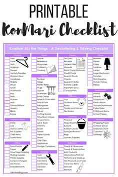 the printable komari checklist is shown in black and white with purple accents