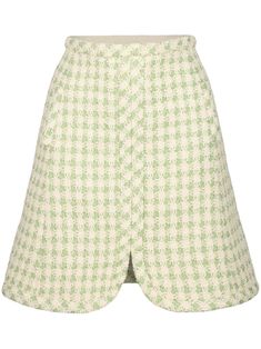 pastel green/white cotton blend tweed mini check print high waist front slit concealed rear zip fastening thigh-length Giambattista Valli Dress, Giambattista Valli Haute Couture, Tweed Skirt, Feminine Aesthetic, Giambattista Valli, Pastel Green, Green Skirt, Lady Dior, Check Pattern