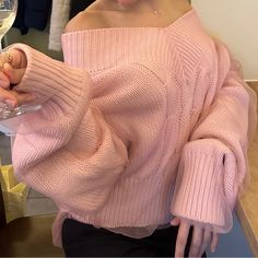 Cropped Look With Longer Sleeves With Tulle For Dreamy Look, Perfect For A Date Night Or Make It Casual With Denims Like New Condition Xs Pink Chunky Sweater, Pink Off The Shoulder Sweater, Coquette Outfits, Cute Clothing Stores, Off Shoulder Sweater, Clothing Stores, Chunky Sweater, Cute Fits, Knit Jacket