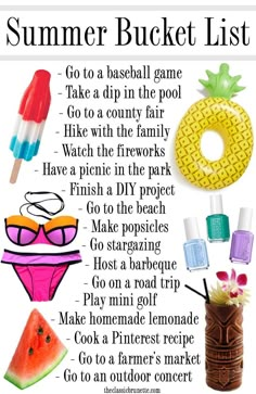 the summer bucket list is filled with things to do