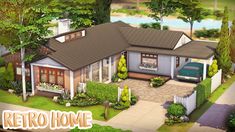 Sims 4 Bungalow House, Sims Retro House, Sims 4 1950s House, Sims 4 70s House, Sims 4 60s House, 70s Home Sims 4, Sims 4 Retro House Ideas, Sims 4 Retro House, Oasis Springs House Sims 4 Floor Plan