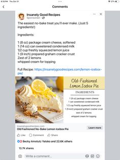 an image of a facebook post about lemonade cheesecakes and how to use it