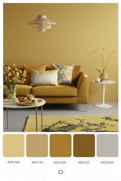 #paletasdecolores #inspo Hall Colour Paint Living Rooms Indian, Yellow Wall Color, Yellow Living Room Ideas, Yellow Walls Living Room, Living Room Indian, Hall Colour, Color Combinations Home, Room Color Combination, Living Room Wall Color