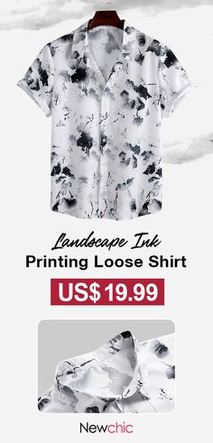 Mens Chinese Style Landscape Ink Printing Short Sleeve Loose Casual Shirt. #summer #casualshirts #menshirts Loose Shirts, Online Clothing, Mens Sweatshirts, Short Sleeve Shirt, Star Fashion