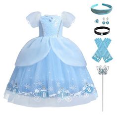 Cinderella Outfit for Girls: Cinderella princess fairy costumes, girls party dress, the Cinderella fancy dress costume come with short puff sleeve tulle maxi dress and princess accessories, such as princess headband, neck choker, jewelry easy to put on and lasts longer, make your little girls become an unique princess. Perfect for Halloween costume, princess dress up, Christmas party cosplay, birthday gift and role play to realize your girls princess dream. Comfortable Material: Toddler kids gir Dress Up Christmas Party, Cinderella Fancy Dress, Cinderella Outfit, Princess Accessories, Ballet Dance Dress, Girls Princess Dress, Costume Princess, Fairy Costumes, Cinderella Princess