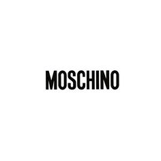 the word moschino written in black on a white background