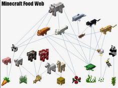 an image of a minecraft food web with many different animals and plants on it