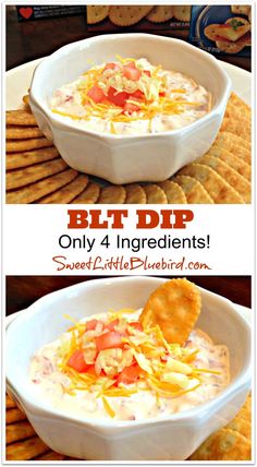 two pictures with the words blt dp and only 4 ingredients in each bowl