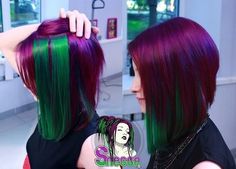 Purple And Green Hair Short, Purple And Green Hair, Pride Hair, Shaved Designs, Colourful Hair, Hair Dyes, Extreme Hair, Boring Hair, Bright Hair