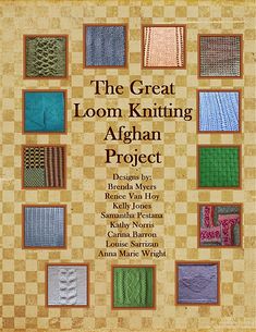 the great loom knitting afghan project book cover with many different squares and designs on it