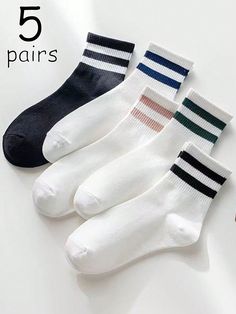 Multicolore  Collar  Étoffe Rayé  Embellished Shein Socks, Women Crew Socks, Socks For Women, Striped Socks, Calf Socks, Tube Socks, College Fashion, Sport Socks, Inspiration Mode