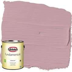 a pink paint with the words glidden on it and a white can next to it