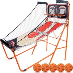 Deco Home Arcade Basketball Game with Dual Rim Backboard, Includes Electronic Tracking LED Scoreboard with 8 Game Modes for 1-4 Players, 5 Game Balls, Air Pump, Folding Assembly for Easy Storage - DecoGear Indoor Arcade, Basketball Arcade, Basketball Arcade Games, Leg Press Machine, Indoor Basketball, Deco Home, Louisville Slugger, Basketball Hoops, Indoor Fun