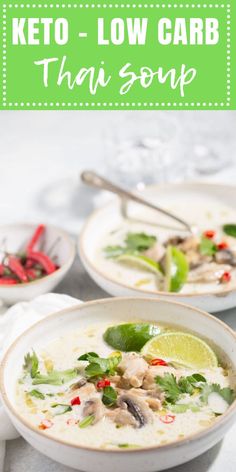 two white bowls filled with soup and garnished with cilantro