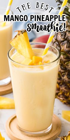 These Mango Pineapple Smoothies are so good! They are so tropical tasting and made in 5 minutes. Pineapple And Mango Smoothie, Mango Pineapple Smoothie Recipe, Gingerbread Smoothie, Pineapple Mango Smoothie