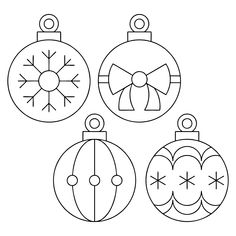 three christmas ornaments with bows on them