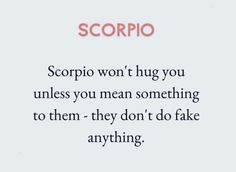 the words scorpio won't hug you unless you mean something to them - they don't do fake anything