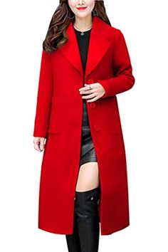 Chouyatou Women's Big Notch Lapel Single Breasted Mid-Long Wool Blend Coat Basic Design, Wool Blend Coat, Mid Length, Single Breasted, Duster Coat, Wool Blend, Coats Jackets, Button Up, Wool