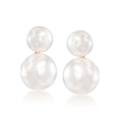 Ross-Simons - 5-7.5mm Cultured Akoya Pearl Double Drop Earrings in 14kt Yellow Gold. Twice the class, twice the sass! This pair of double drop pearl earrings features a 5-5.5mm cultured Akoya pearl at the top and a 7-7.5mm version below. Sleek, chic and an always-classy option for nearly any occasion. Hanging length is 3/8". Post/clutch, 14kt yellow gold earrings. Pearl birthstones are the perfect gift for June birthdays. Drop Pearl Earrings, Cultured Pearl Bracelet, Pearl Birthstone, Sleek Chic, Yellow Gold Earrings, Cultured Pearl Necklace, Earrings Pearl, Akoya Pearls, Diamond Drops