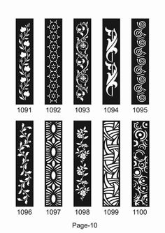 an image of different designs on the back of a bookmark, with numbers and symbols